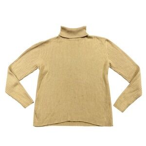 Preview Collection Tan Silk Wool Ribbed Turtleneck Sweater Womens Medium 60685